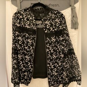 Boston Proper Black and White Lace Overlay